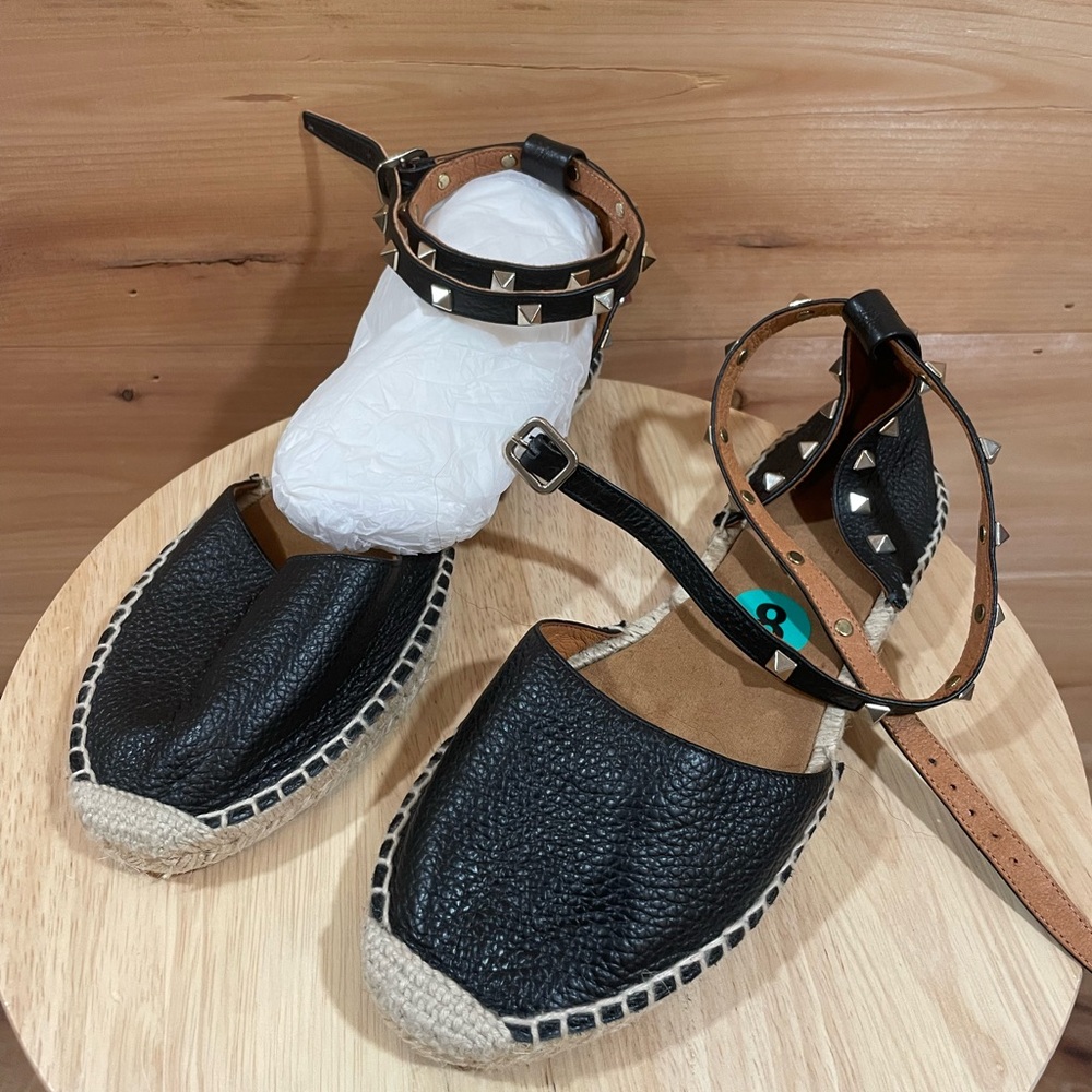 Anthropologie’s Maypol Black Leather Espadrilles in Size 8 - Picture 5 of 11